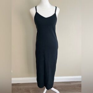 Nike Black Maxi Tank Dress Spaghetti Straps with Slits & Logo XS 100% Cotton